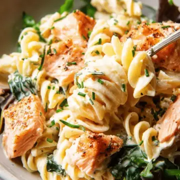 Creamy Salmon Pasta with Mixed Greens