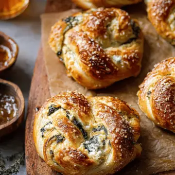 Spinach and Artichoke Stuffed Soft Pretzels.