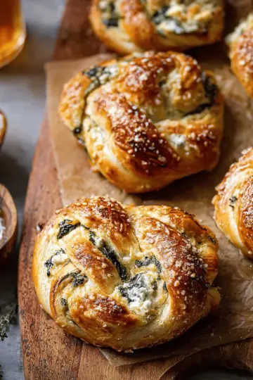 Spinach and Artichoke Stuffed Soft Pretzels.