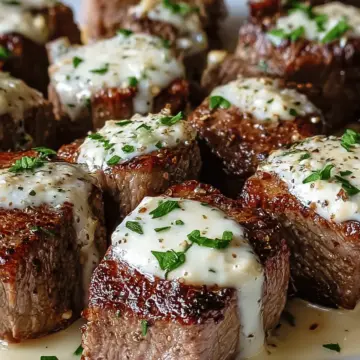 Garlic Butter Steak Bites with Parmesan Cream Sauce