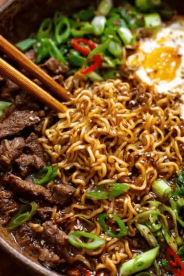 Quick Asian Caramelised Beef Ramen Noodles