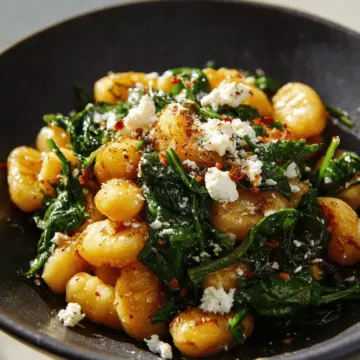 Crispy Gnocchi With Spinach and Feta