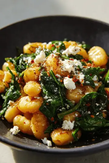 Crispy Gnocchi With Spinach and Feta