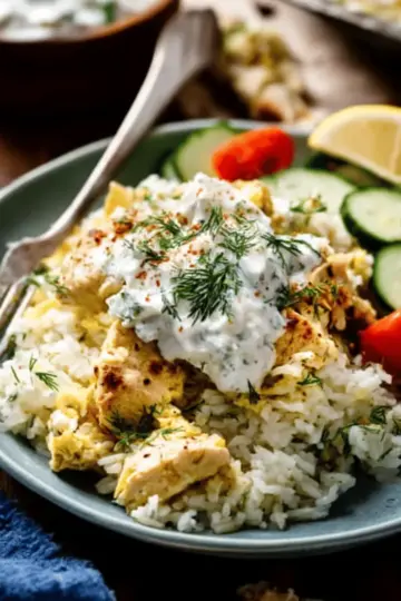Dump-and-Bake Chicken Tzatziki with Rice