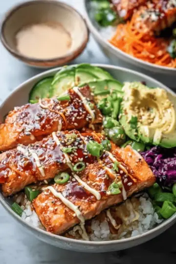 Crispy Salmon Rice Bowls