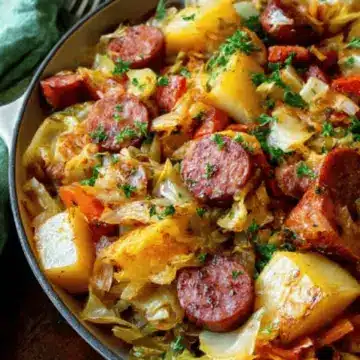 Braised Cabbage with Potatoes and Smoked Sausages