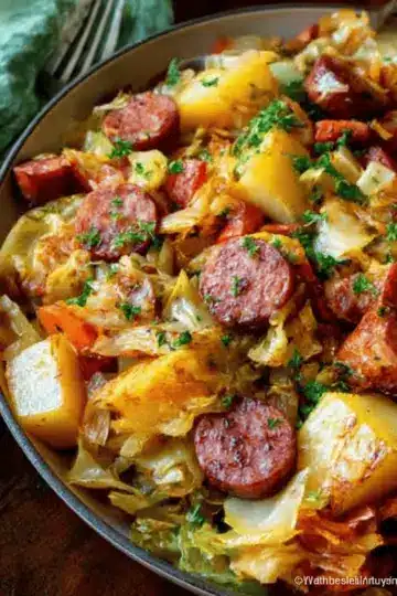 Braised Cabbage with Potatoes and Smoked Sausages