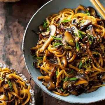 Minute Saucy Ginger Sesame Noodles with Caramelized Mushrooms.