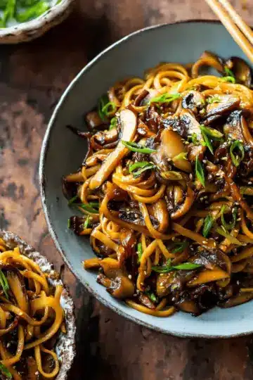 Minute Saucy Ginger Sesame Noodles with Caramelized Mushrooms.