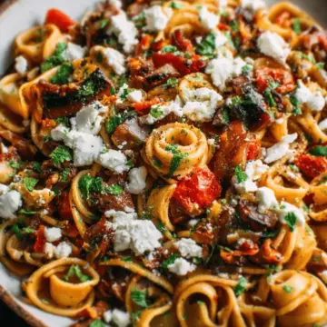 Charred Eggplant Pasta with Tomatoes & Goat Cheese
