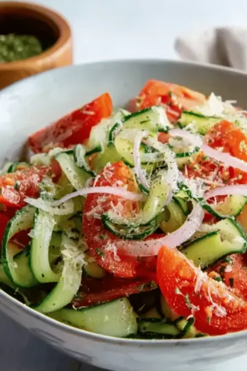 Zesty Italian Cucumber Salad Recipe with Tomatoes and Parmesan