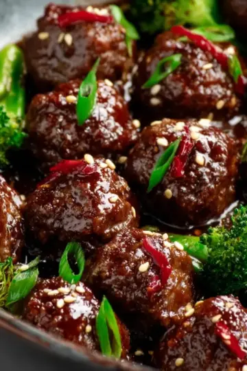 Sticky Mongolian Meatballs and Broccoli (Easy!!)