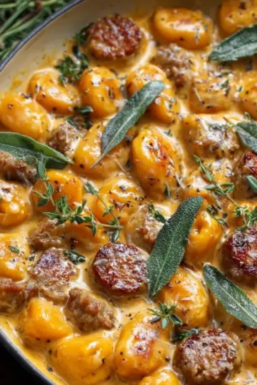Creamy Butternut Squash Gnocchi with Sausage, Thyme, and Sage