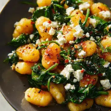 Crispy Gnocchi With Spinach and Feta