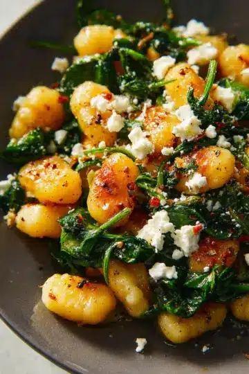 Crispy Gnocchi With Spinach and Feta