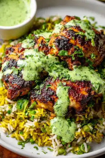 Peruvian Chicken & Rice with Green Sauce