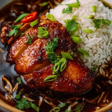 Caramelised Soy Chicken in Garlic Ginger Broth with Rice