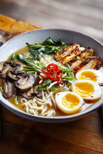 Chicken, miso and mushroom ramen