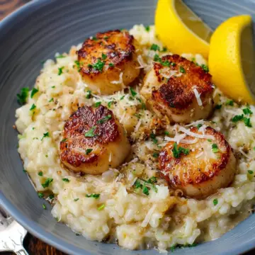 Lemon Butter Scallops Over Parmesan Risotto