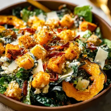 Autumn Caesar Salad with Roasted Delicata Squash Croutons