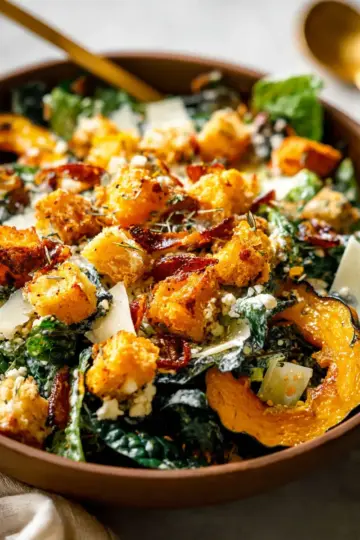 Autumn Caesar Salad with Roasted Delicata Squash Croutons