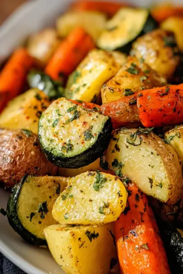 Garlic Herb Roasted Potatoes Carrots and Zucchini