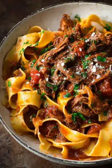 Slow Cooked Shredded Beef Ragu Pasta