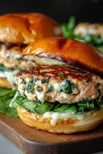 White Cheddar and Spinach Chicken Burgers