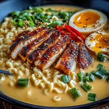 Fiery Chicken Ramen with Creamy Garlic Sauce