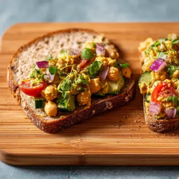 Chickpea Salad Sandwich with Fresh Veggies and Herbs