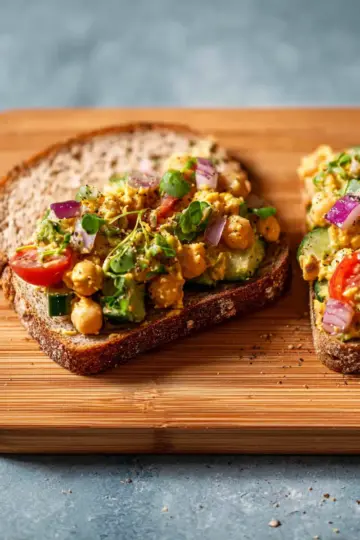 Chickpea Salad Sandwich with Fresh Veggies and Herbs