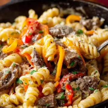 Philly Cheesesteak Pasta Skillet