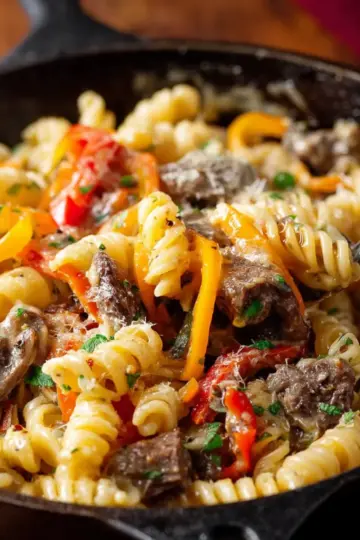 Philly Cheesesteak Pasta Skillet